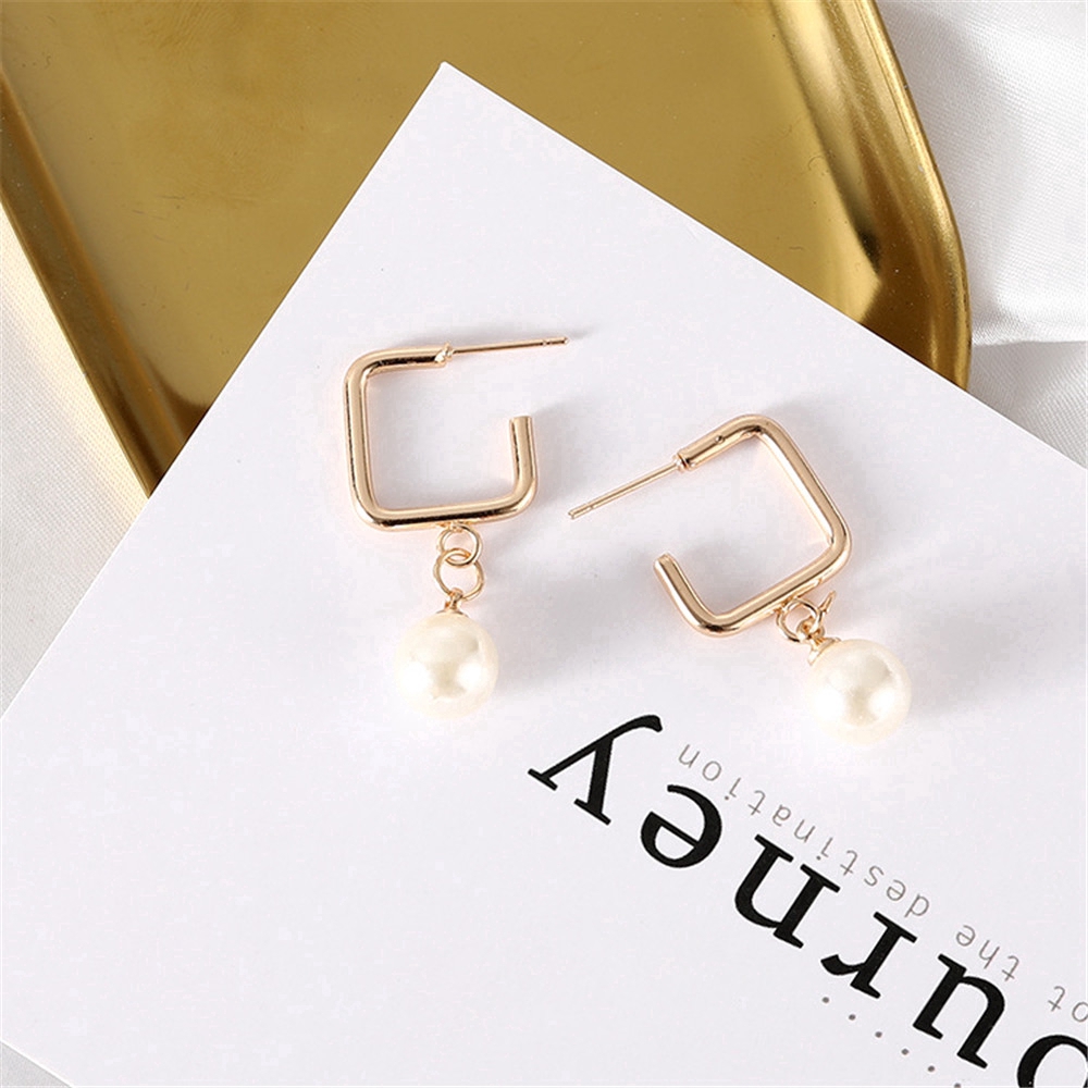 fashion woman delicate pearl Geometric gold earrings dangle drop ear stud jewelry