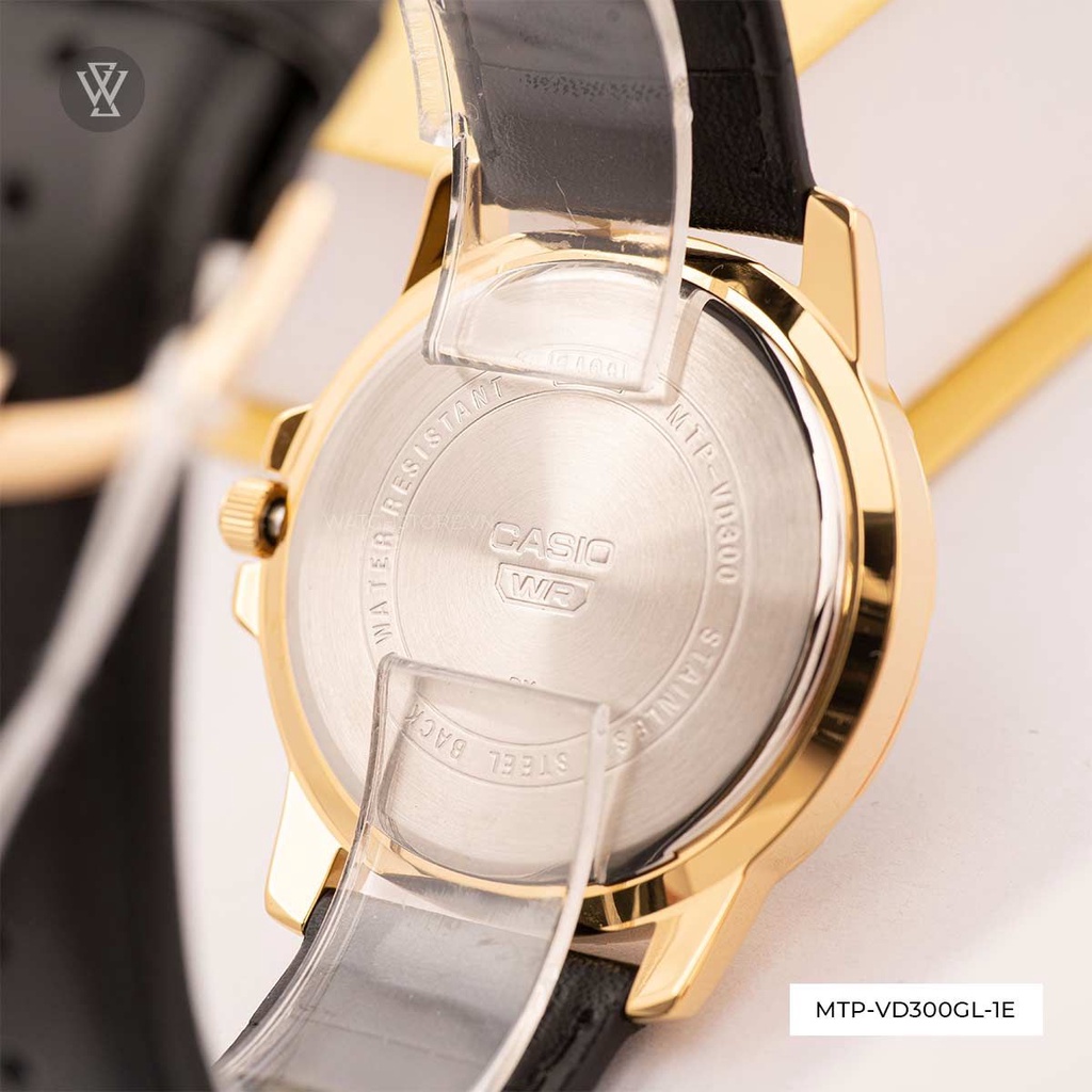Đồng Hồ Quartz Nam Casio WATCHSTORE MTP-VD300GL-1EUDF Mặt Kính Khoáng 45mm, Dây Da Đen Thiết Kế Sang Trọng, Hiện Đại