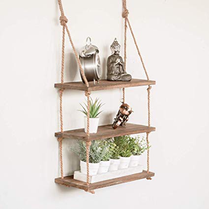 Kệ gỗ 3 tầng kèm dây trang trí treo tường SIZE LỚN 15X40CM