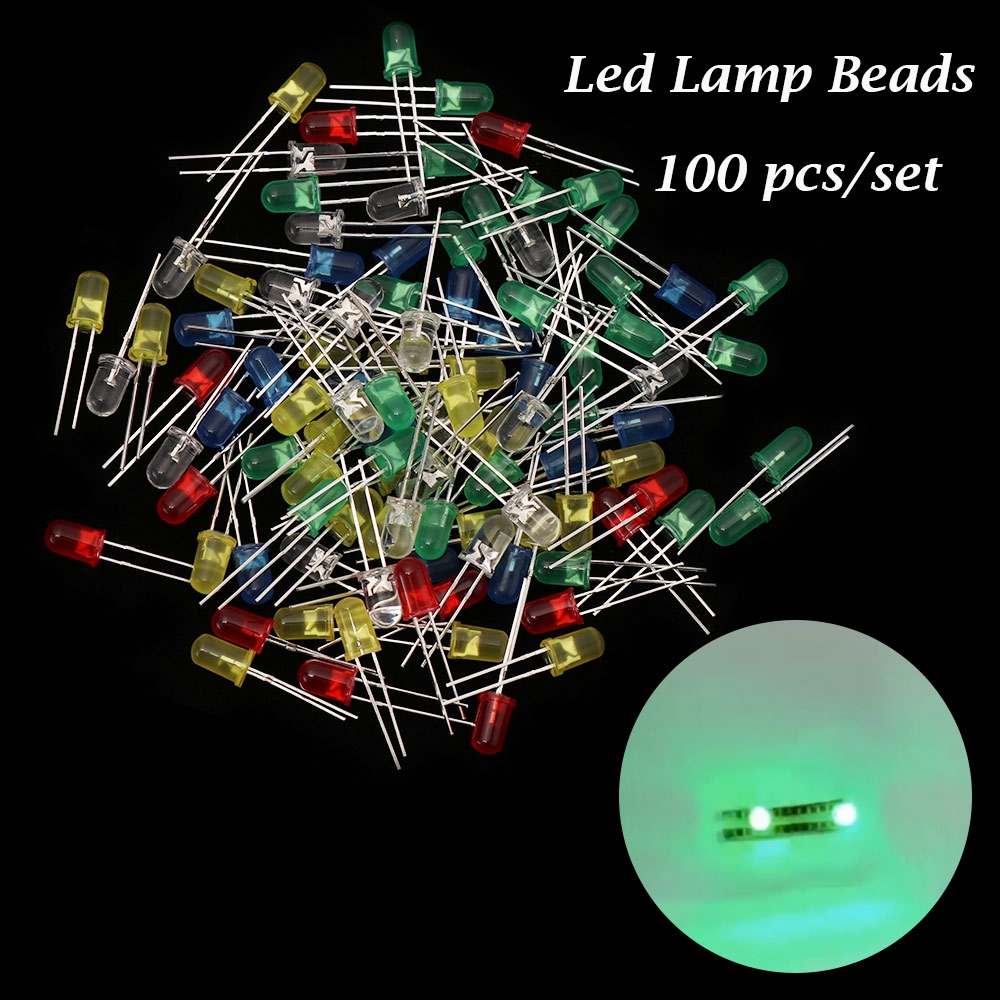 KRNY 100 Pcs 5mm New Hot White Yellow Red Green Blue DIY Practical Led Lamp Beads