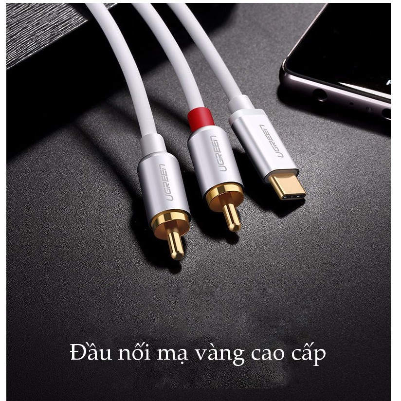 Cáp chuyển đổi USB type C sang 2 đầu hoa sen RCA dài 0.5m UGREEN US145