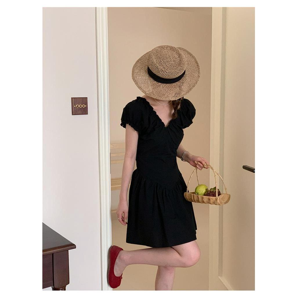 Đầm Ngắn Dáng Ôm Cổ Chữ v Màu Đen Thời Trang Cho Nữ 63800