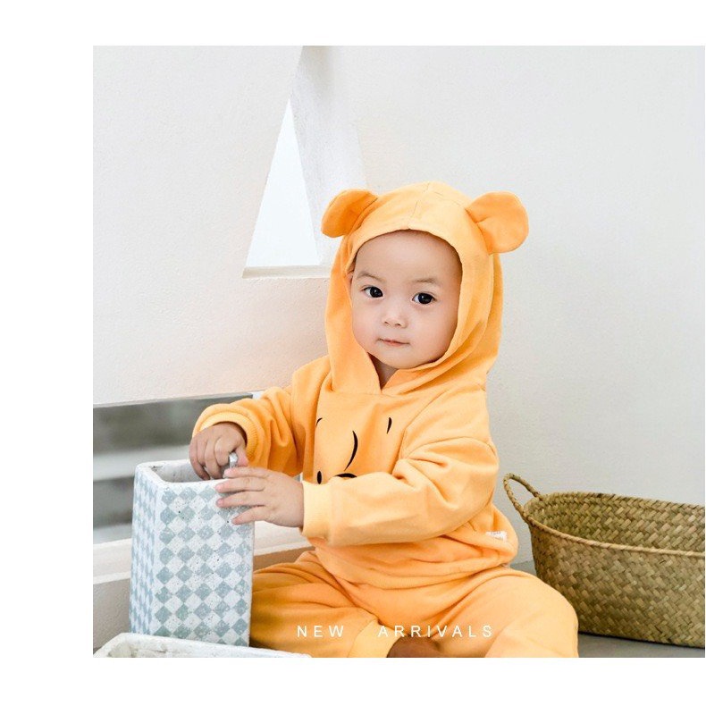 Bộ Đồ Nỉ Cotton Body Liền Thân Hình Gấu Dành Cho Bé - TD12 - Babi mama