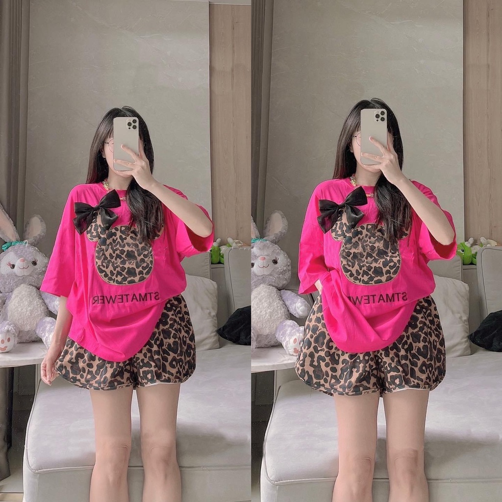 Set bộ áo phông nơ báo mix quần short đùi siêu cá tính BN206