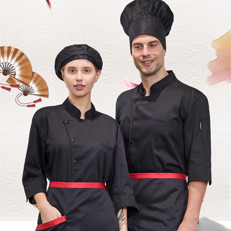 Đồng Phục Đầu Bếp Ba Tay Áo Ba Phần cotton Đơn Sắc Cho Nam Và Nữ Làm Bánh Ngọt Ngào Khách Sạn Cửa Hàng Tráng Miệng bakery bakery