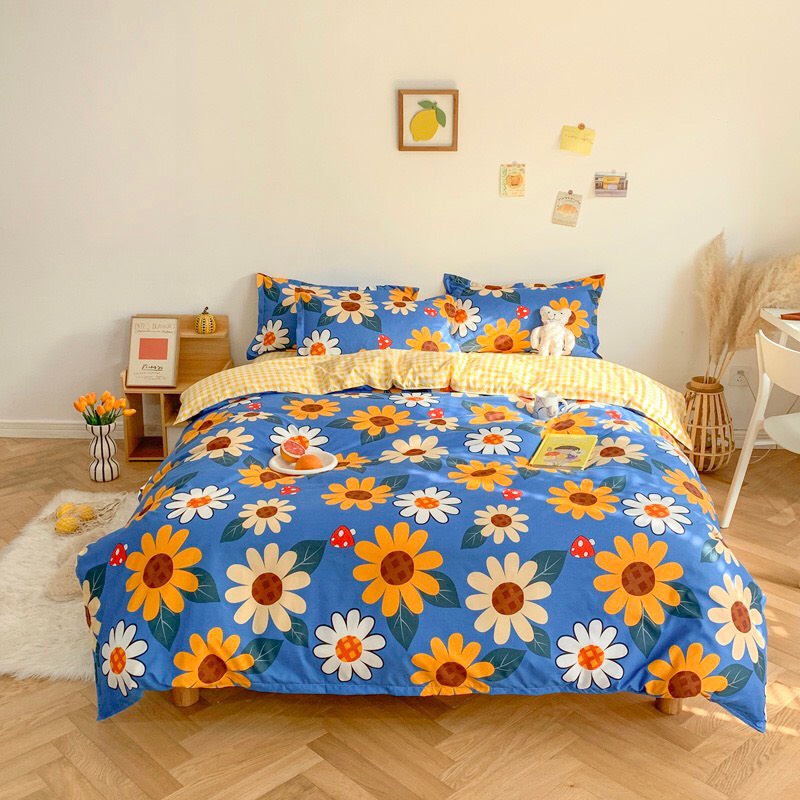 Trọn Bộ 4 món Chăn Ga Gối cotton poly NHẬP KHẨU HÀN QUỐC họa tiết hoa quả kute, drap giường,kích thước M2/M4/M6/M8/
