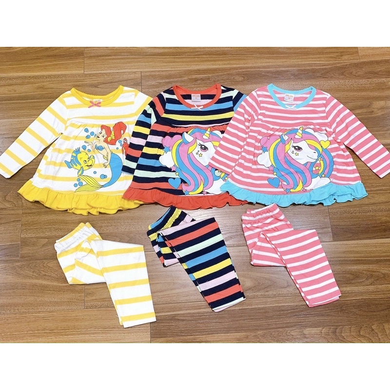 Bộ dài tay bèo gấu cotton borip bé gái kẻ ngang (Sz 10-22kg)