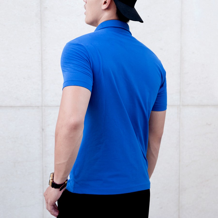 Áo thun polo nam nữ cổ bẻ HUTA PT013 màu xanh dương, vải cá sấu 4 chiều, ngắn tay