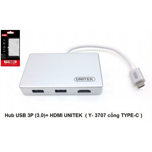 Cáp chuyển từ cổng Type C sang 2 cổng USB 3.0 + màn hình máy tính cổng HDMI Unitek Y 3707