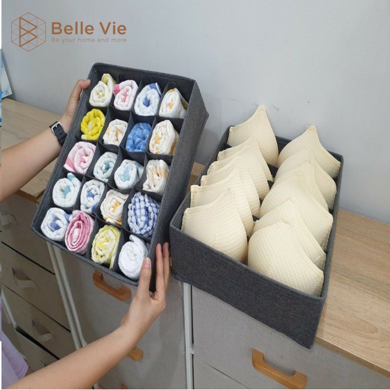 Hộp Đựng Đồ Lót BELLEVIE Hộp Đựng Đồ Nhiều Ngăn Đựng Tất Vớ, Đựng Đồ Đa Năng Gấp Gọn Tiện Lợi