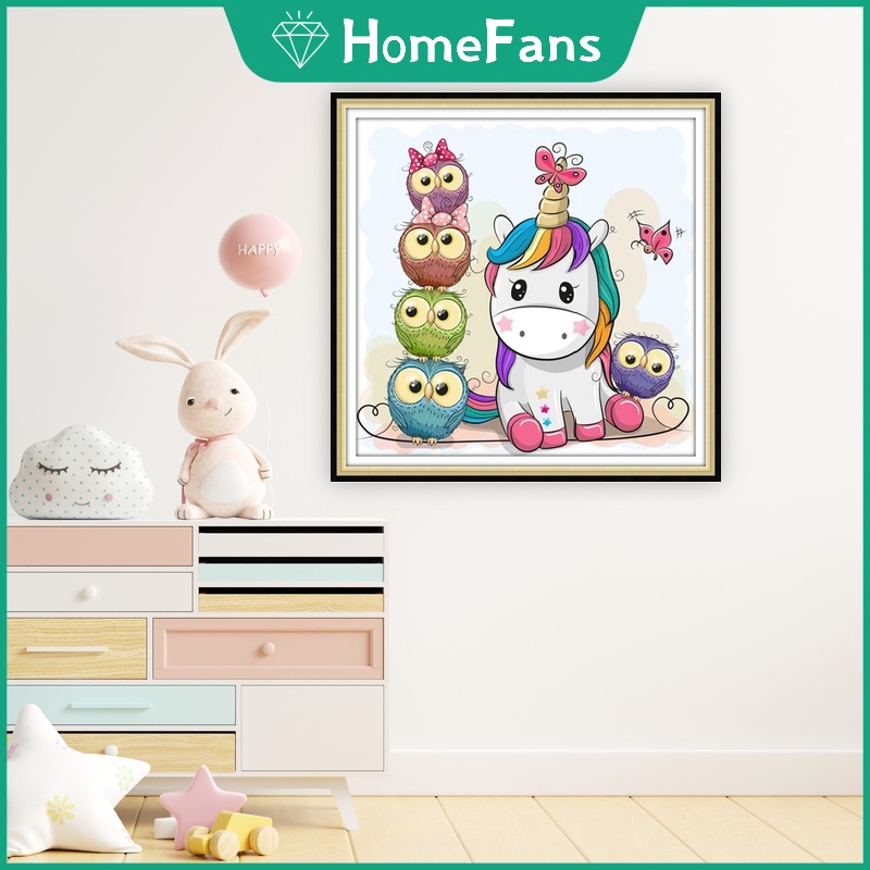 Bộ Tranh Đính Đá 5D Tự Làm 30x30cm / 40x40cm / 50x50cm Hình Kỳ Lân Đáng Yêu Trang Trí Nhà Cửa