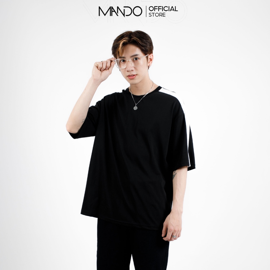 Áo Phông Nam Thun Màu Đen Tay Lỡ Kẻ sọc Trắng MANDO Form Rộng Vải Cotton Cao Cấp Form Rộng Thời Trang Hàn Quốc PDN127