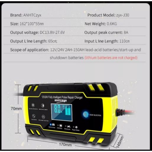 Sạc binh ắc quy 12V/8A-24V/4A 4-150ah có khử sunfat phục hồi bình dùng cho cả bình khô và nước từ 4Ah-150A Foxsure