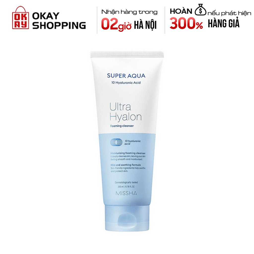 Sữa rửa mặt tạo bọt dưỡng ẩm chuyên sâu Missha Super Aqua Ultra Hyalron Foaming Cleanser 200ml