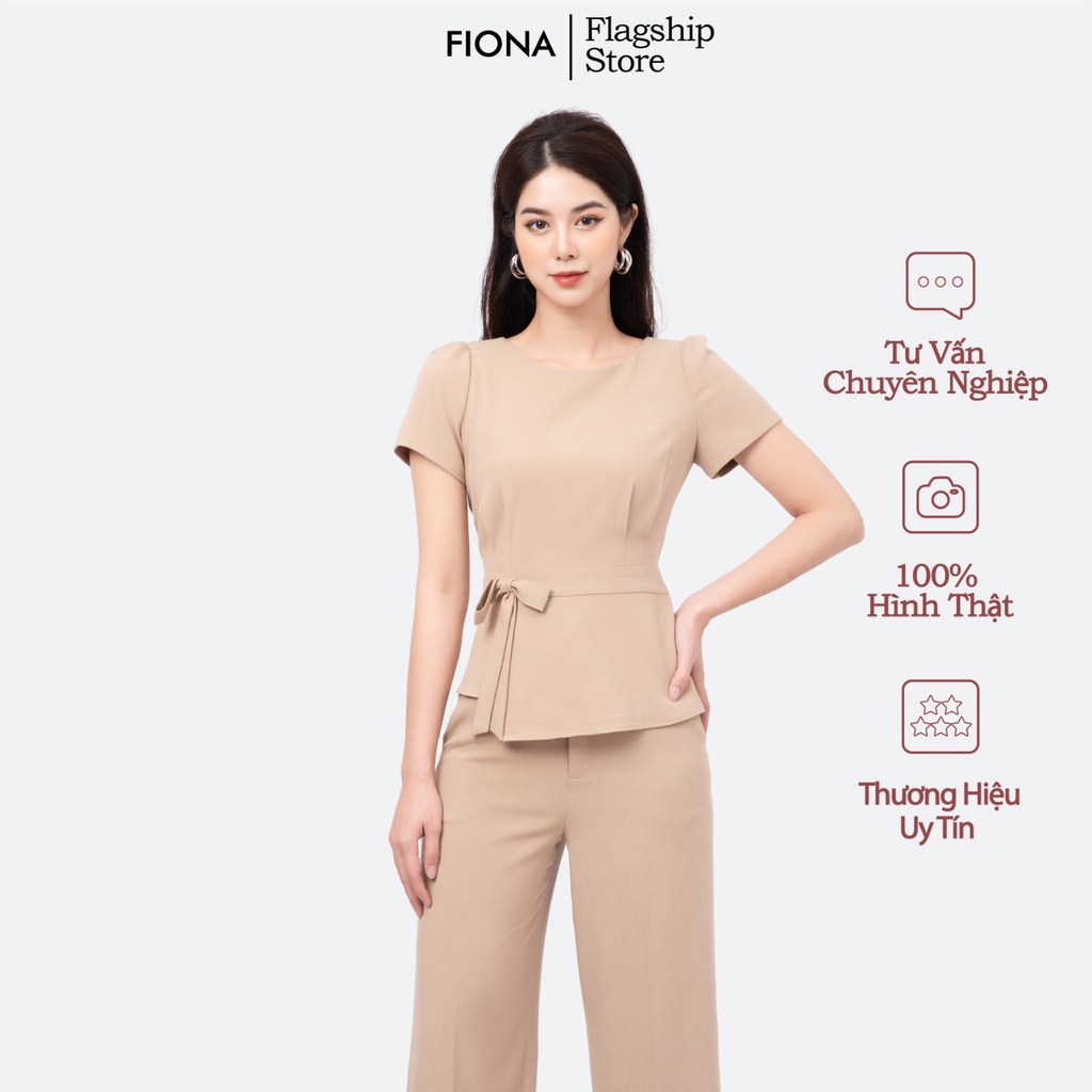 Áo sơ mi nữ dáng peplum ly xếp thân trước đính nơ trang trí FIONA F551214
