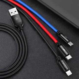 Cáp dù sạc nhanh 3 trong 1 Baseus - Cổng Micro USB, Lightning, Type C - Dài 120cm và 30cm
