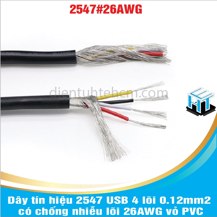 1 MÉT Dây tín hiệu 2547 USB 4 lõi 0.12mm2 có chống nhiễu lõi 26AWG vỏ PVC