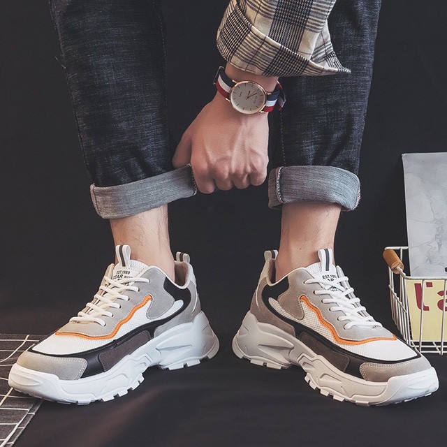 Giày thể thao sneaker nam tăng chiều cao vải da lộn hai màu đen cam phong cách Hàn Quốc giày dép nam nữ Chago GTT107-1