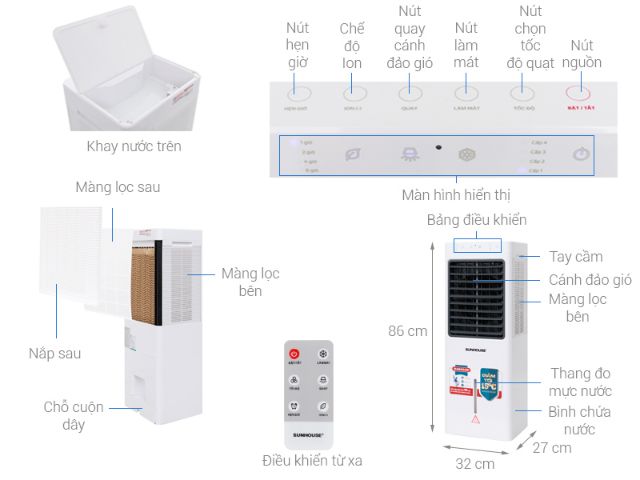 Quạt điều hòa - Máy làm mát không khí Sunhouse SHD7717