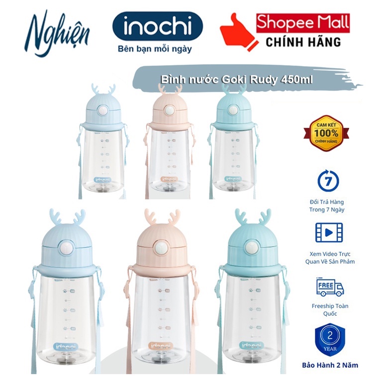 Bình Nước Trẻ Em Có Ống Hút GOKI 450ml Chính hãng Inochi - Tiêu chuẩn nhật bản