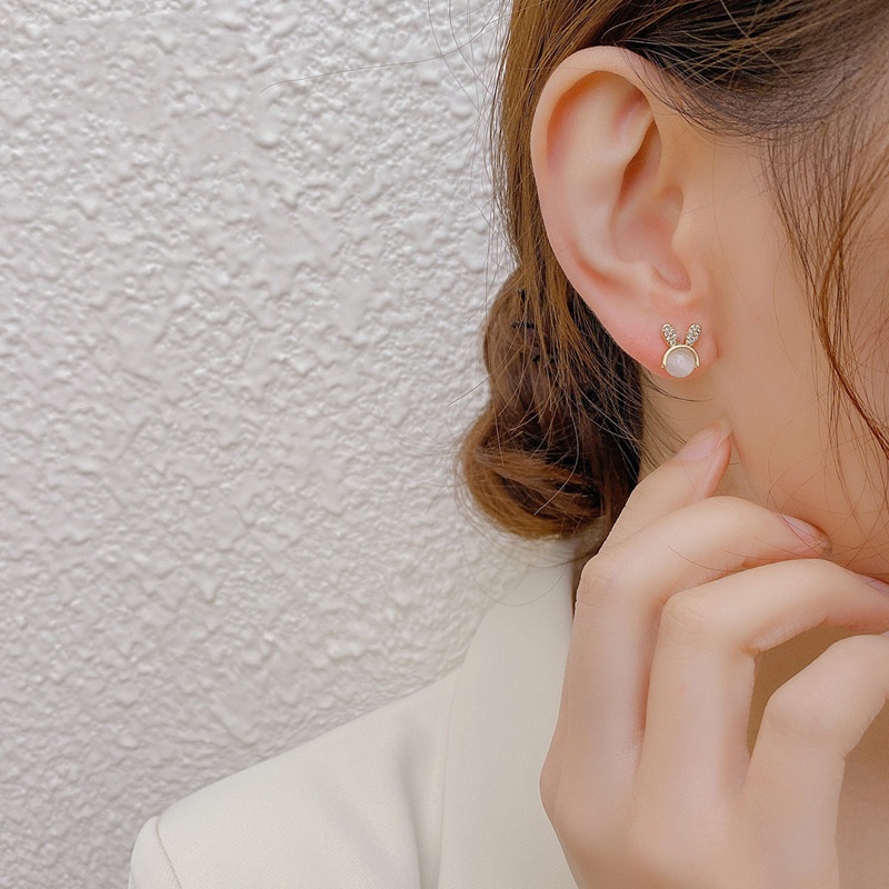 Khuyên Tai Hình Thỏ Đính Đá Opal Thời Trang Thanh Lịch Cổ Điển Hàn Quốc Dành Cho Cô Dâu/Tiệc Cưới