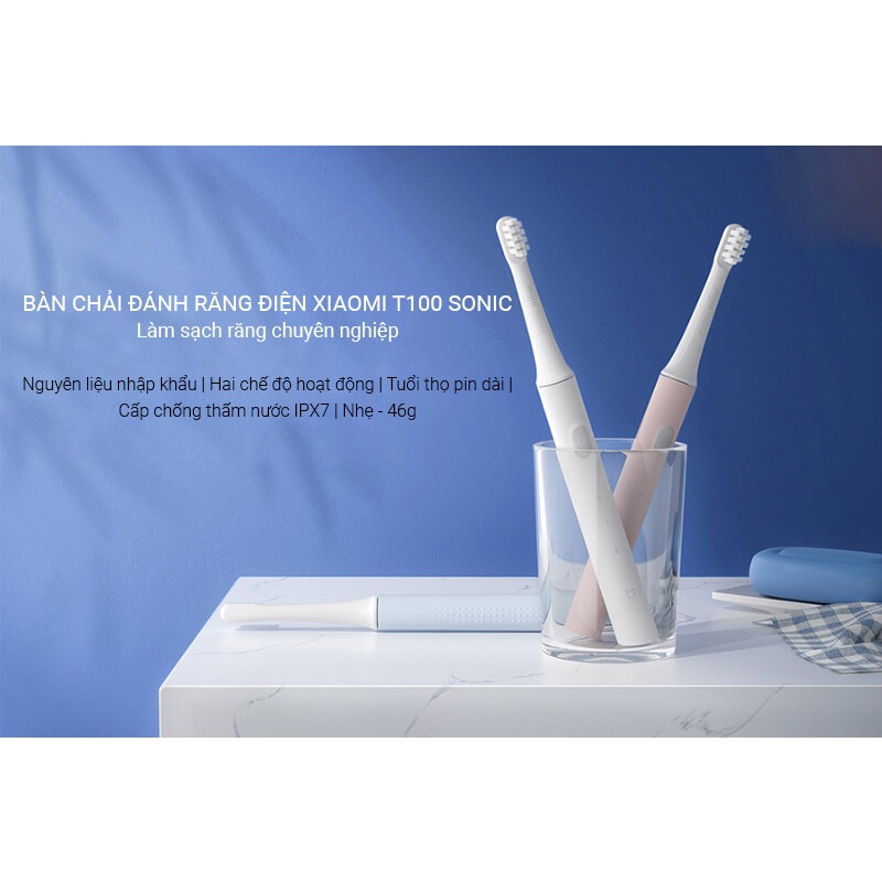 Bàn chải đánh răng điện Xiaomi T100 - Pin sạc - Kháng nước IPX7