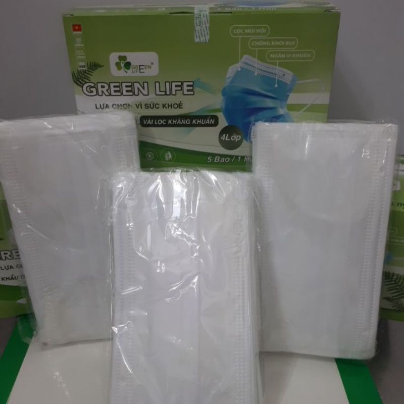 Combo 3 Hộp khẩu trang trắng 4 lớp GREEN LIFE ( hộp 50 cái)