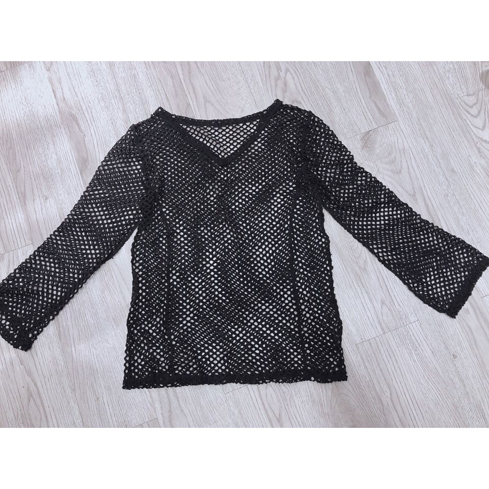 Áo choàng đi biển, áo choàng bikini lưới nhỏ 2 màu đen trắng (Ảnh thật) | BigBuy360 - bigbuy360.vn