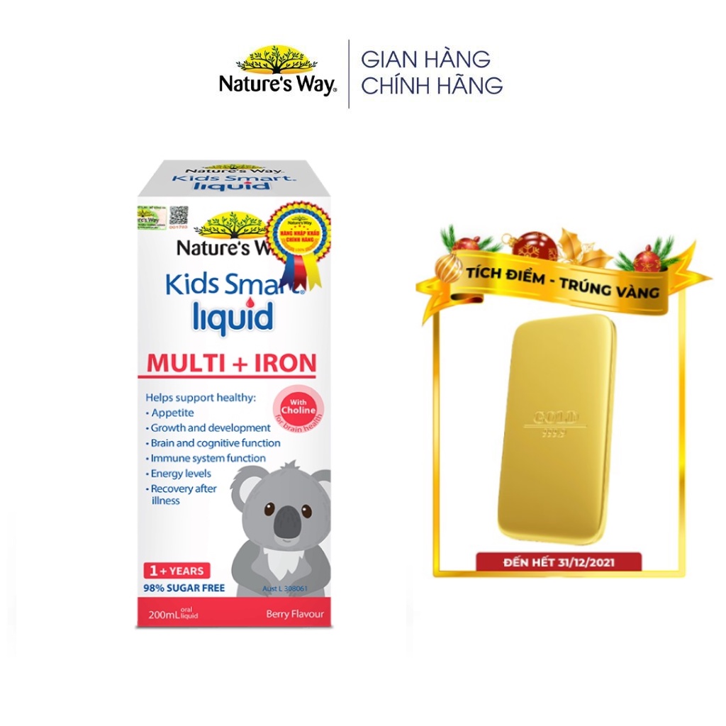 Siro Bổ Sung Sắt Và Multi Vitamin Cho Bé Nature's Way Kids Smart Liquid Multi + Iron Hỗ Trợ Tăng Đề Kháng Cho Bé 200ml