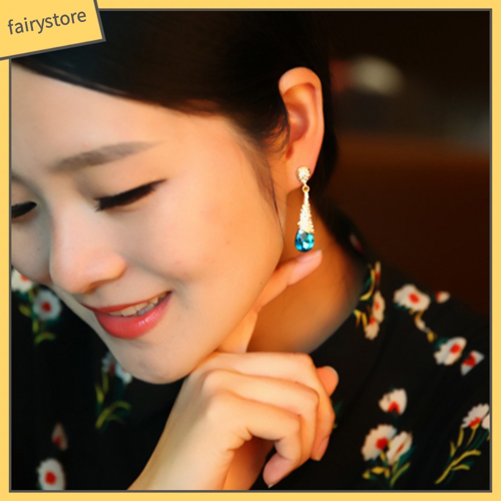 Bông Tai Dáng Dài Đính Đá Zircon Sang Trọng Cho Nữ