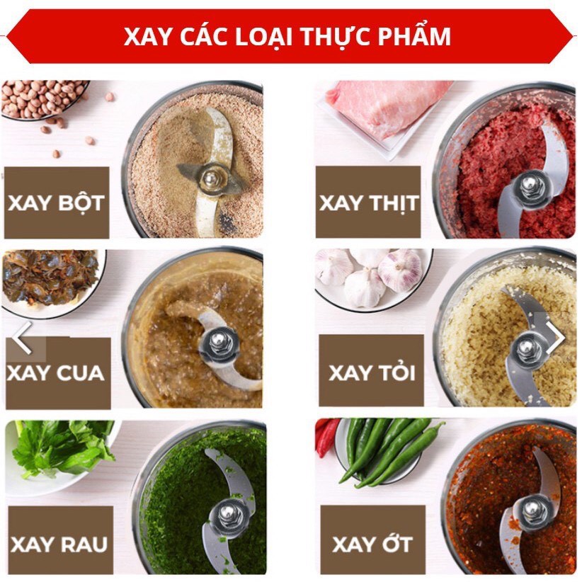 Máy Xay Thịt Máy Xay Thực Phẩm Đa Năng 4 Lưỡi Dao Cối Inox Không Gỉ 2 Lít