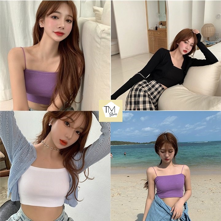 Áo 2 Dây Sợi Bún, Áo Croptop Nữ, Áo Croptop Dáng Ôm TM Store