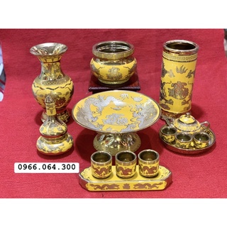 Bộ đồ thờ cúng kim sa- set đồ thờ cúng màu vàng kim sa, hoạ tiết rồng vàng