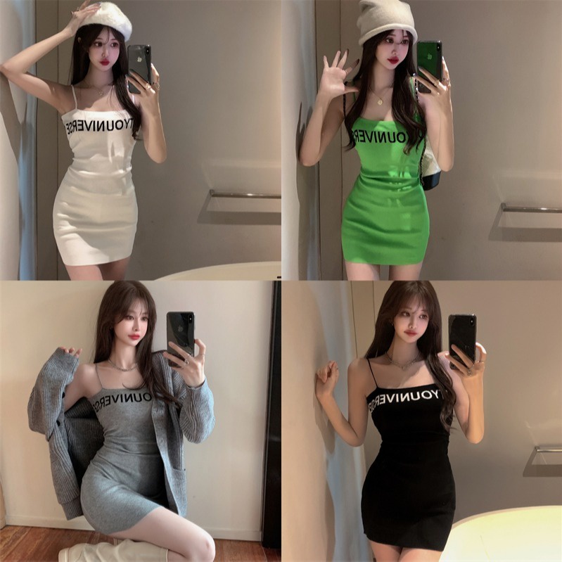 Đầm ZHELIHANGFEI dệt kim hai dây ôm dáng gợi cảm dành cho nữ