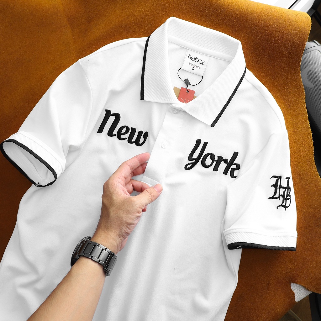 Áo polo nam HEBOZ thêu nổi NY 2 màu, chất cotton 4 chiều co giãn thoải mái, chống nhăn - 00001123
