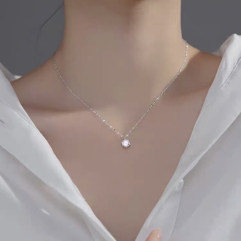 Dây chuyền bạc nữ đính đá lấp lánh mạ vàng trắng, dây chuyền bạc Ý 925 cao cấp DUYSON SILVER [DCXK32]