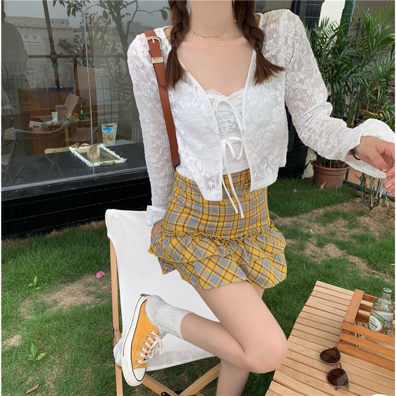 Áo khoác ren xuyên thấu tay dài thời trang cho nữ MS506