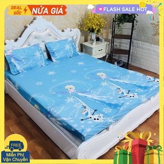 [XẢ GẤP]Drap ga giường 1m6x2m bọc đệm 15-20cm vải cotton poly mẫu công chúa băng giá