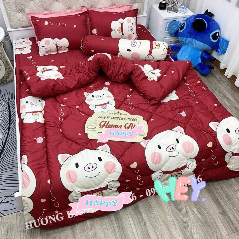 Set chăn phao 5 món bao gồm( 1 chăn phao+1 ga trải giường+2 vỏ gối đầu+1 vỏ ôm) đủ size m6 m8 2m2