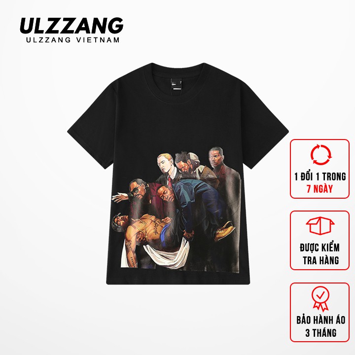 Áo thun tay lỡ ULZZANG cotton dáng unisex in hình hiphop