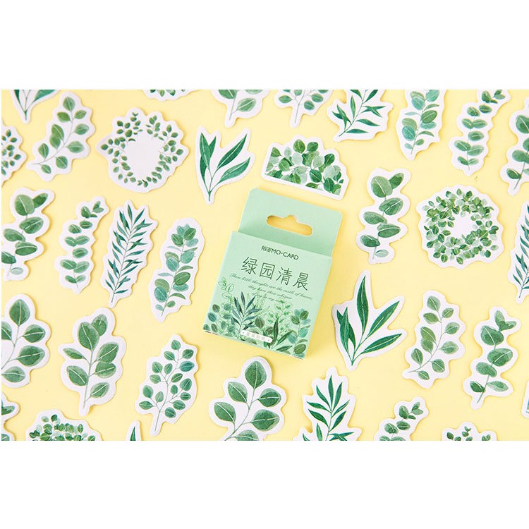 Hộp 45 miếng sticker mẫu cành lá cây xanh