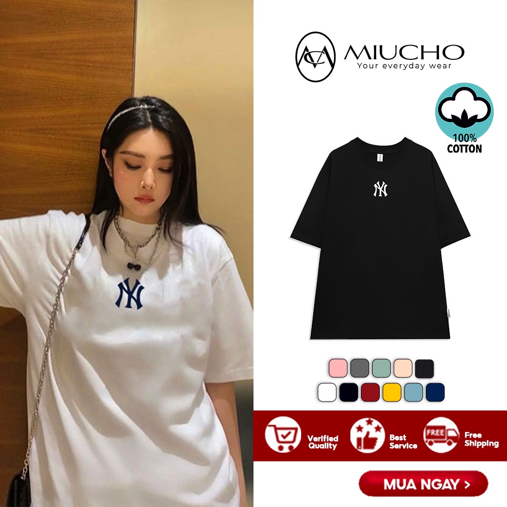 Áo phông mlb nữ form rộng tay lỡ unisex, áo thun mlb nữ form rộng tay lỡ unisex cotton AT120 Miucho in logo