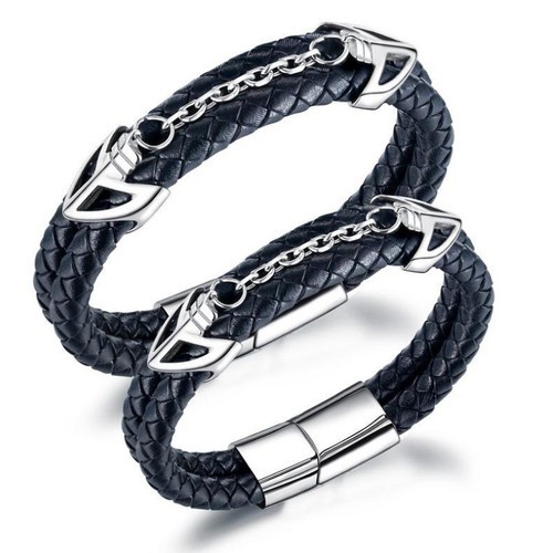 Vòng Tay Nam Dây Da Titan Ko Đen TT 2579