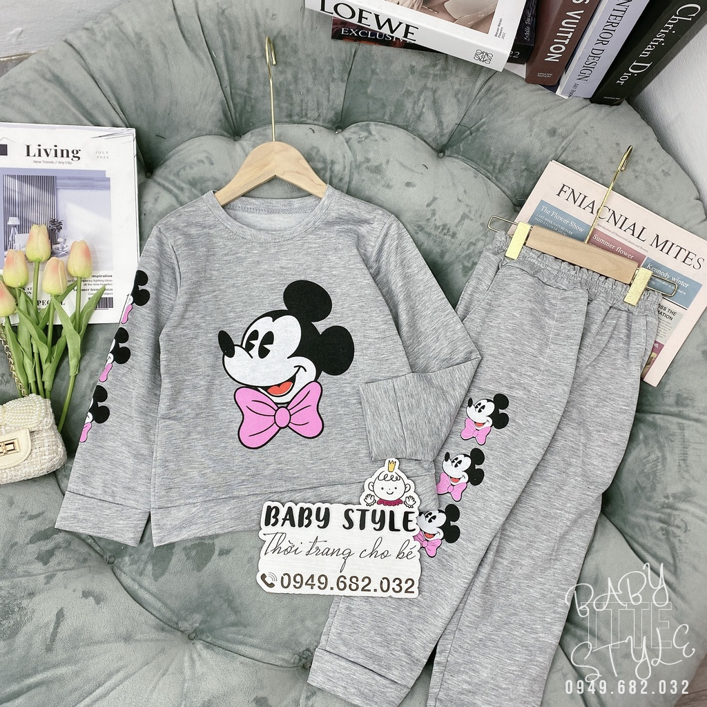 Bộ quần áo thu đông bé gái “MICKEY” 14-45kg, đồ bộ dài tay bé gái 4-14 tuổi. Vải da cá dày dặn, ấm áp. G30