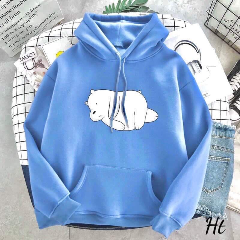 áo hoodie nỉ bông in gấu trắng ngủ, áo hodie gấu ngủ