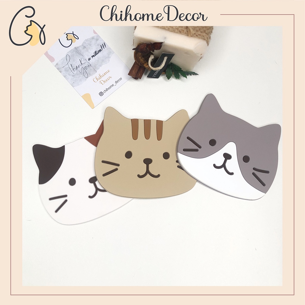 Đế Lót Ly Cốc Hình Mặt Mèo Cách Nhiệt Chống Trượt - Chihome Decor