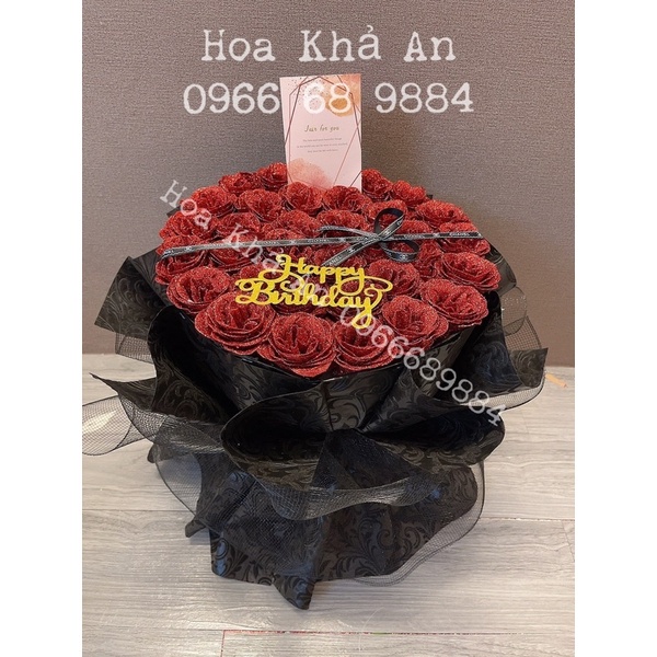 Bó Hoa nhũ vĩnh cửu 35bông. Gói giấy Gấm Hàn xịn, tự đứng. Tặng kèm thiệp + chữ. Có Hoả Tốc HN .