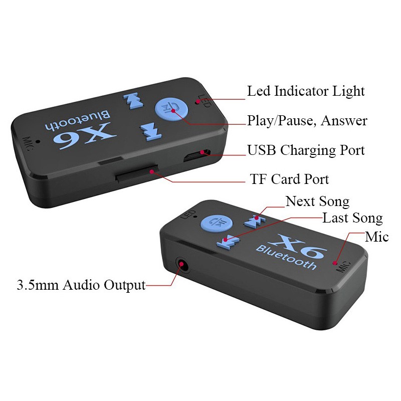 kết nối Bluetooth, Thiết bị kết nối Bluetooth X6 Cho Xe Hơi- Loa- Amply- Hỗ Trợ Chơi Nhạc Trên Thẻ Nhớ- Có Mic Thoại