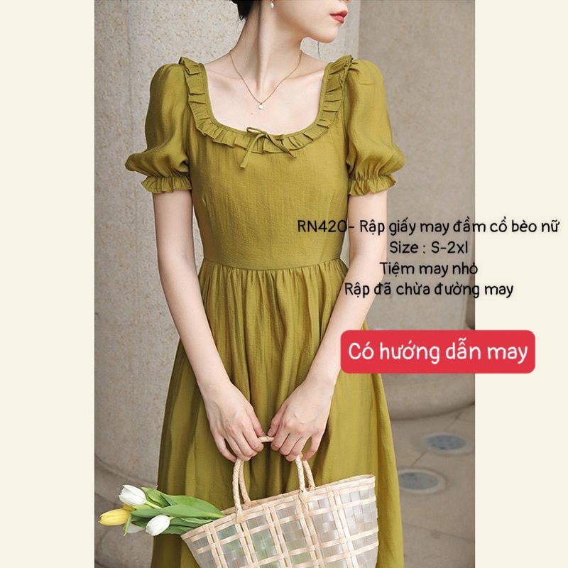 RN420_Rập giấy may đầm xòe cổ bèo  nữ