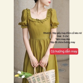 RN420_Rập giấy may đầm xòe cổ bèo nữ